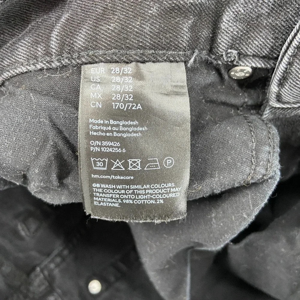 H&M Slim Fit Jeans Mens 28x32 Black Denim‎ Cotton Stretch Mid Rise Straight Leg
